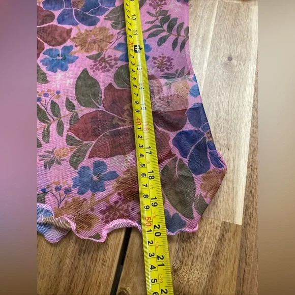 Farm Rio Top Small Womens Floral Tropical Garden Mesh Long Sleeve Mock Neck XS P - Picture 9 of 9